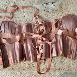 Corset Story Rose Gold Halterneck Overbust Ribbon Corset, NWT